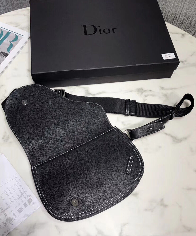 Christian Dior Saddle Messenger Cowhide Leather Bag Black